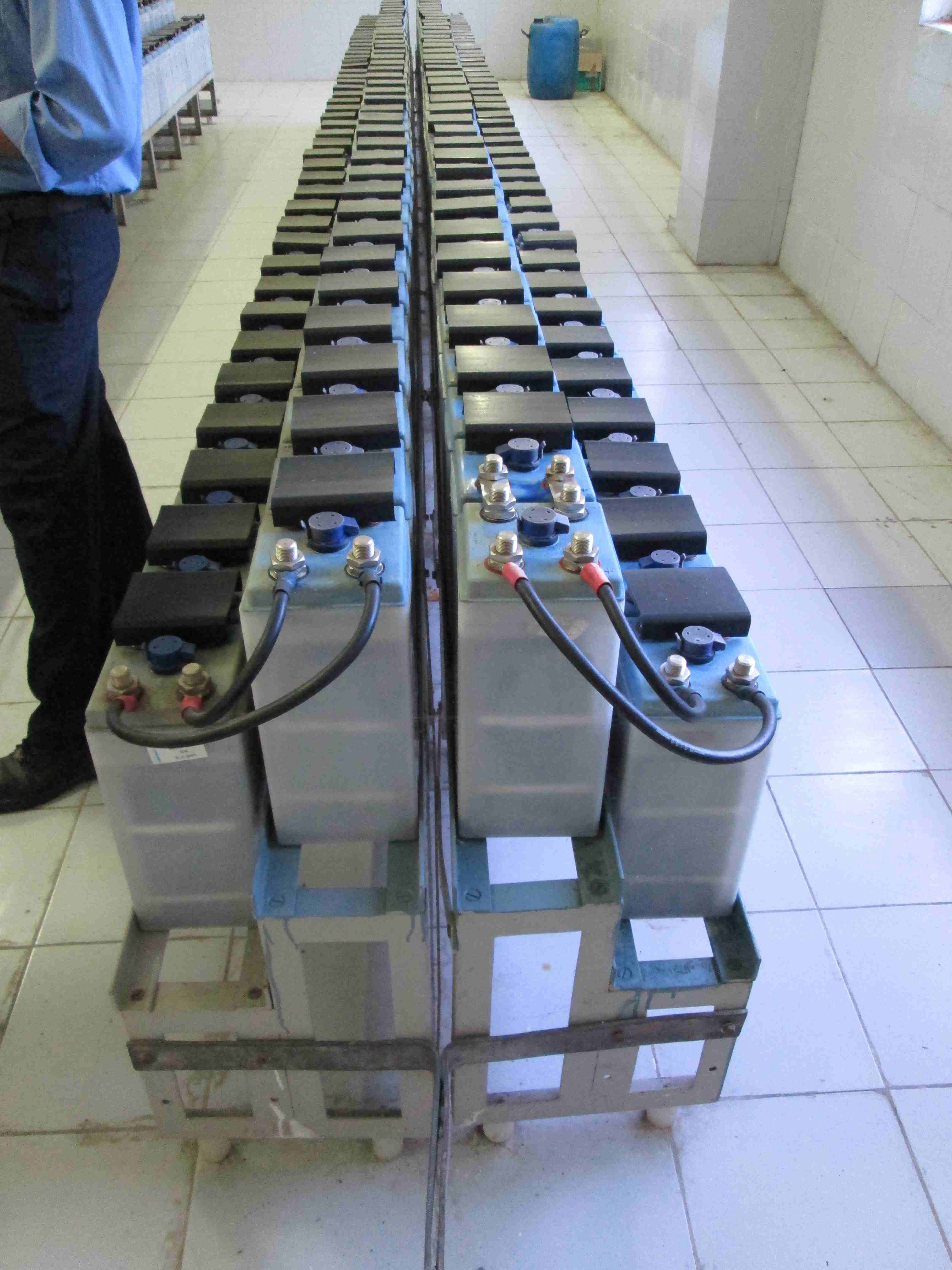 Industrial-grade battery rack assembly providing reliable backup power storage solutions, designed for seismic stability and easy maintenance access.