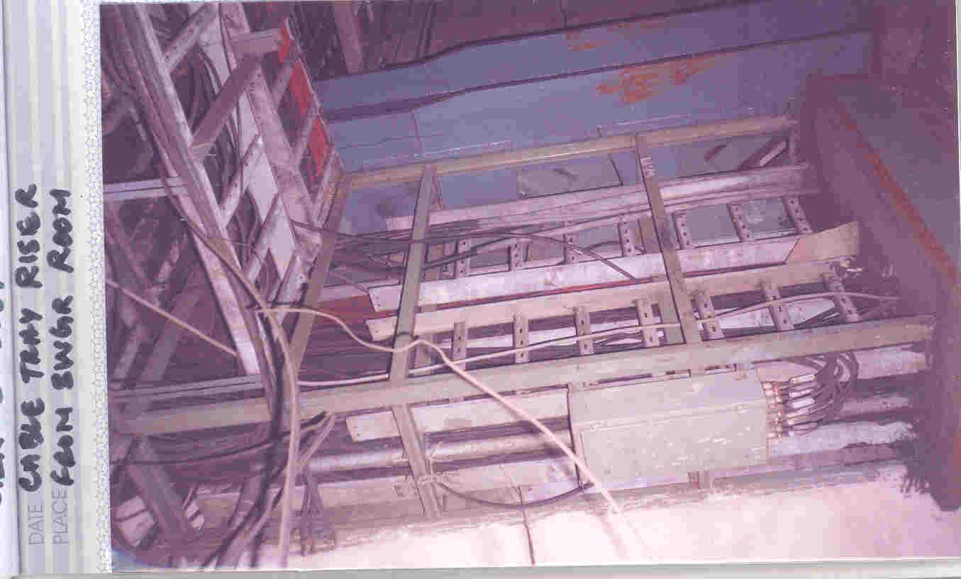 Cable tray riser originating from the Electrostatic Precipitator (ESP) area, routing data and power to control rooms.