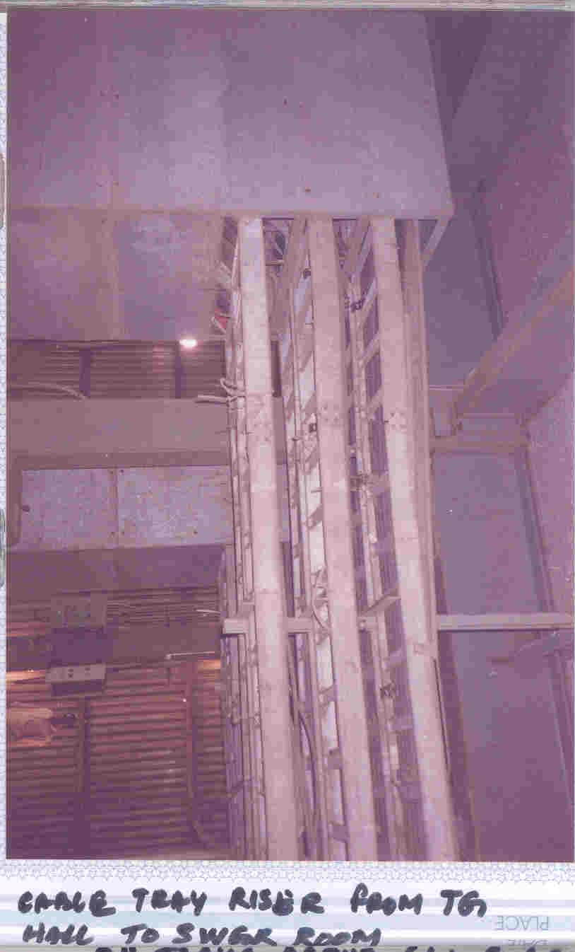 Supply cable tray riser feeding power to the high-voltage transformers and rafters of the ESP area.